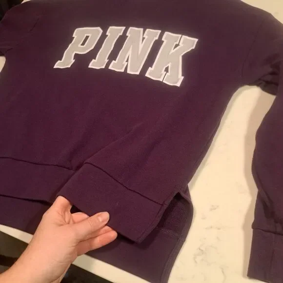 Victoria's Secret VS PINK Varsity Crewneck Purple Spellout Sweatshirt Size XS - Picture 4 of 6